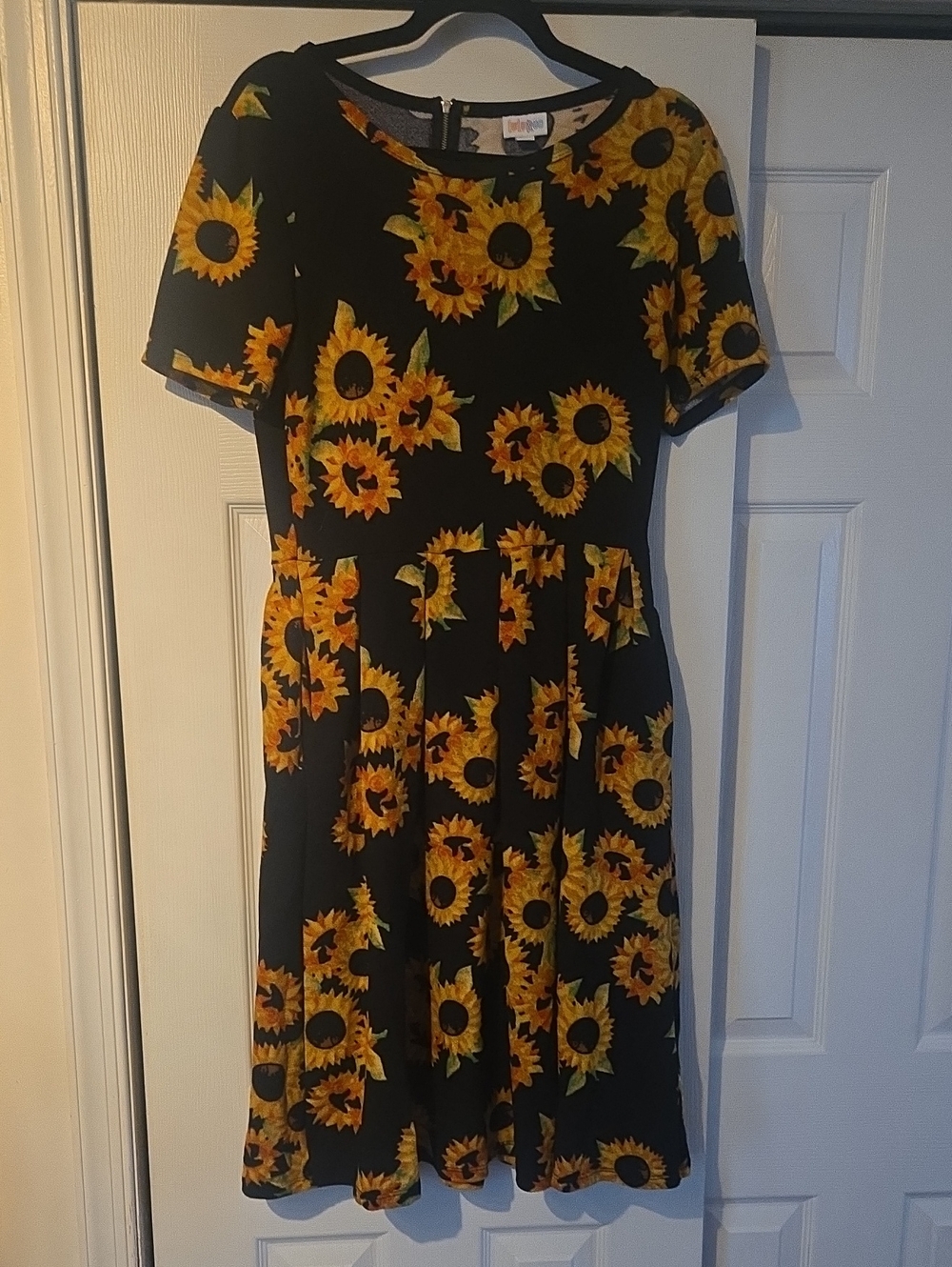 Sunflower Print Fit & Flare Dress - Black/Yellow